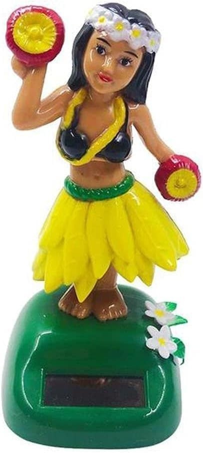 Figura Hula Solar Amarela: Decoração Divertida para Carro e Casa | Boneca Havaiana Balançando