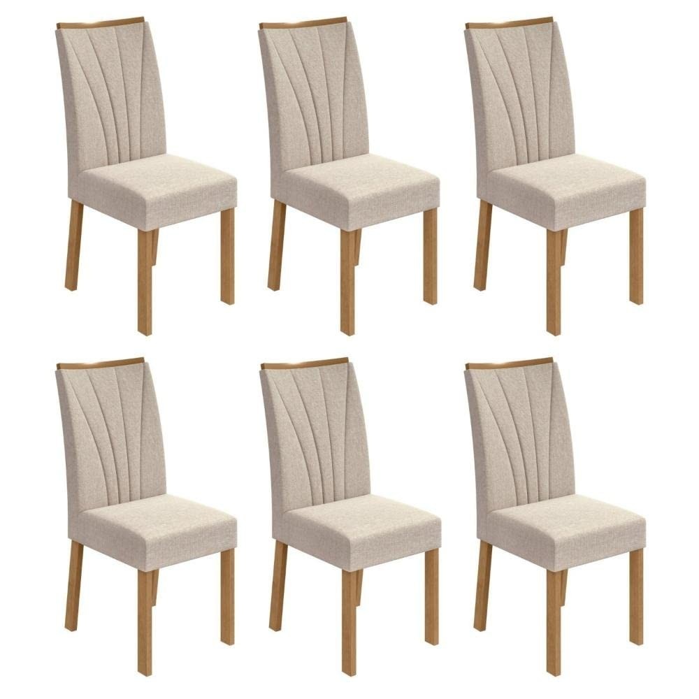 Conjunto 6 Cadeiras Estofadas Apogeu Móveis Lopas Amêndoa Clean/Linho Rinzai Bege - Conforto e Estilo para sua Sala de Jantar