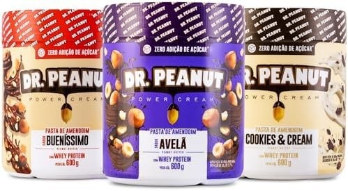 Kit 3x Pasta de Amendoim 600g com Whey Protein - Dr Peanut AVELA-COOKIES-BUENISSIMO