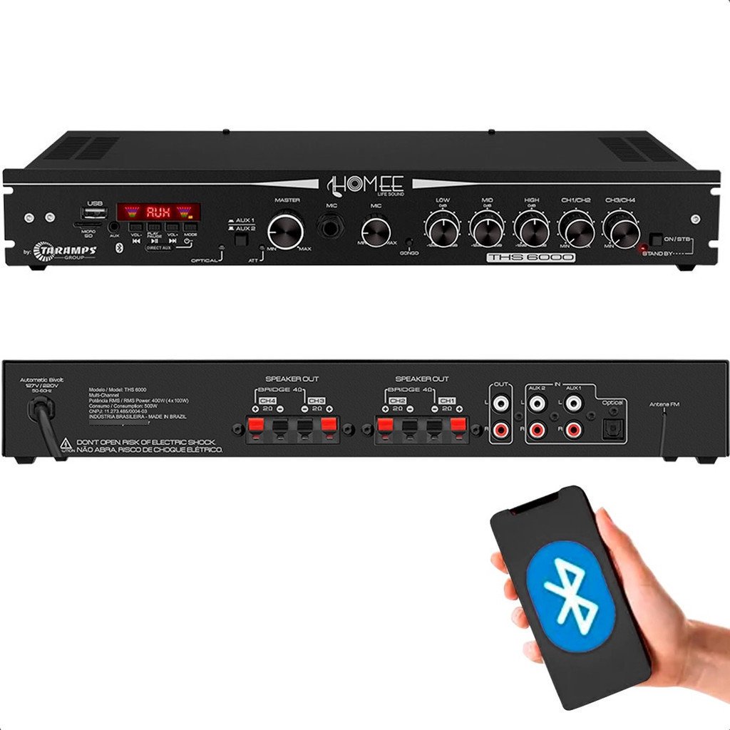 Amplificador Taramps THS 6000: 4 Canais e 400W RMS