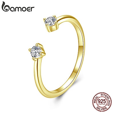 Anel Bamoer 925 com Moissanita Dourada – Elegância que Encanta
