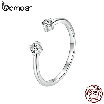 Anel Bamoer 925 com Moissanita – Elegância em Prata para Mulheres