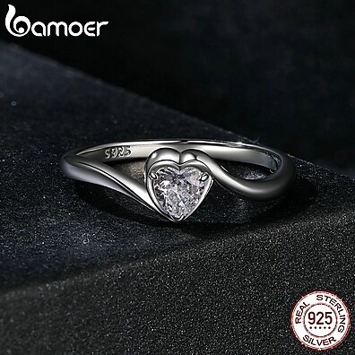 Anel de Prata 925 Coração Moissanita Bamoer