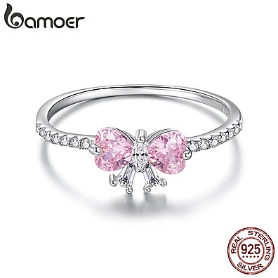 Anel Prata 925 Bamoer: Design Rosa e Elegância