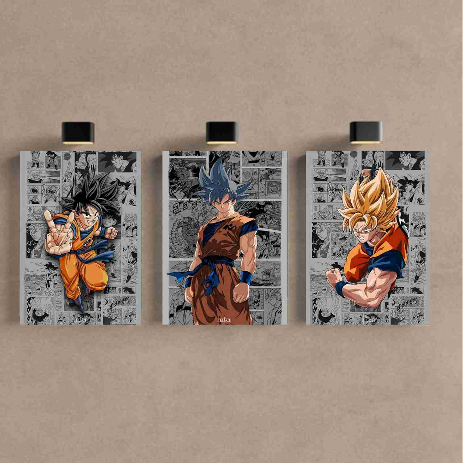 Kit 3 Quadros Decorativos Dragon Ball Goku Sayajin - Anime para Decoração Nostálgica