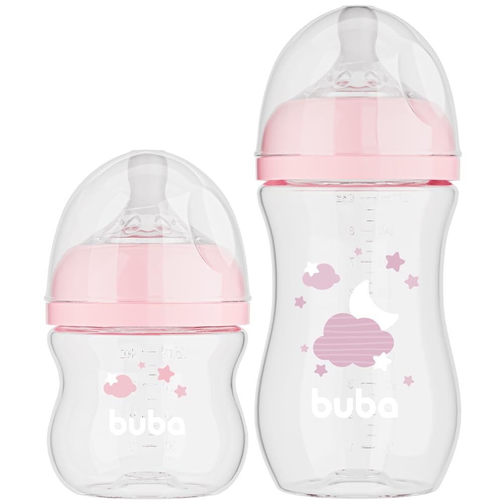 Kit 2 Mamadeiras Easy Flow Nuvem Rosa 120/270ml - Sistema Anticólico Buba