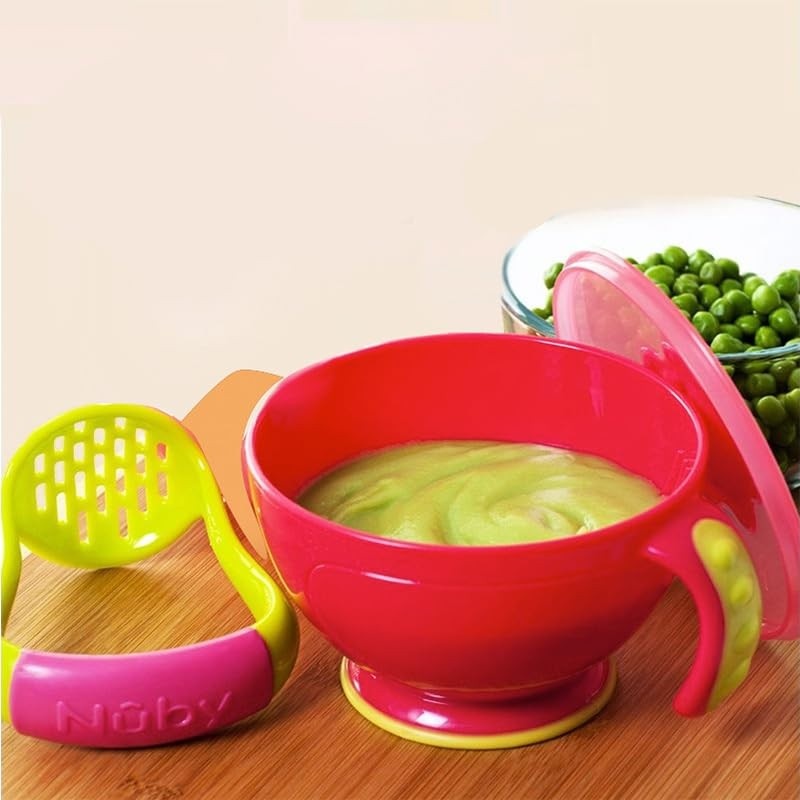 Preparador de Papinhas Multifuncional com Amassador e Base Antiderrapante - Bowl Vermelho