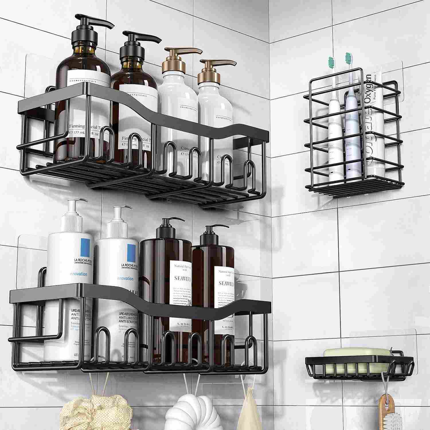 Kit 4 Prateleiras Banheiro Sem Furo - Aço Inox Antiferrugem, 18kg, Adesivo 3M