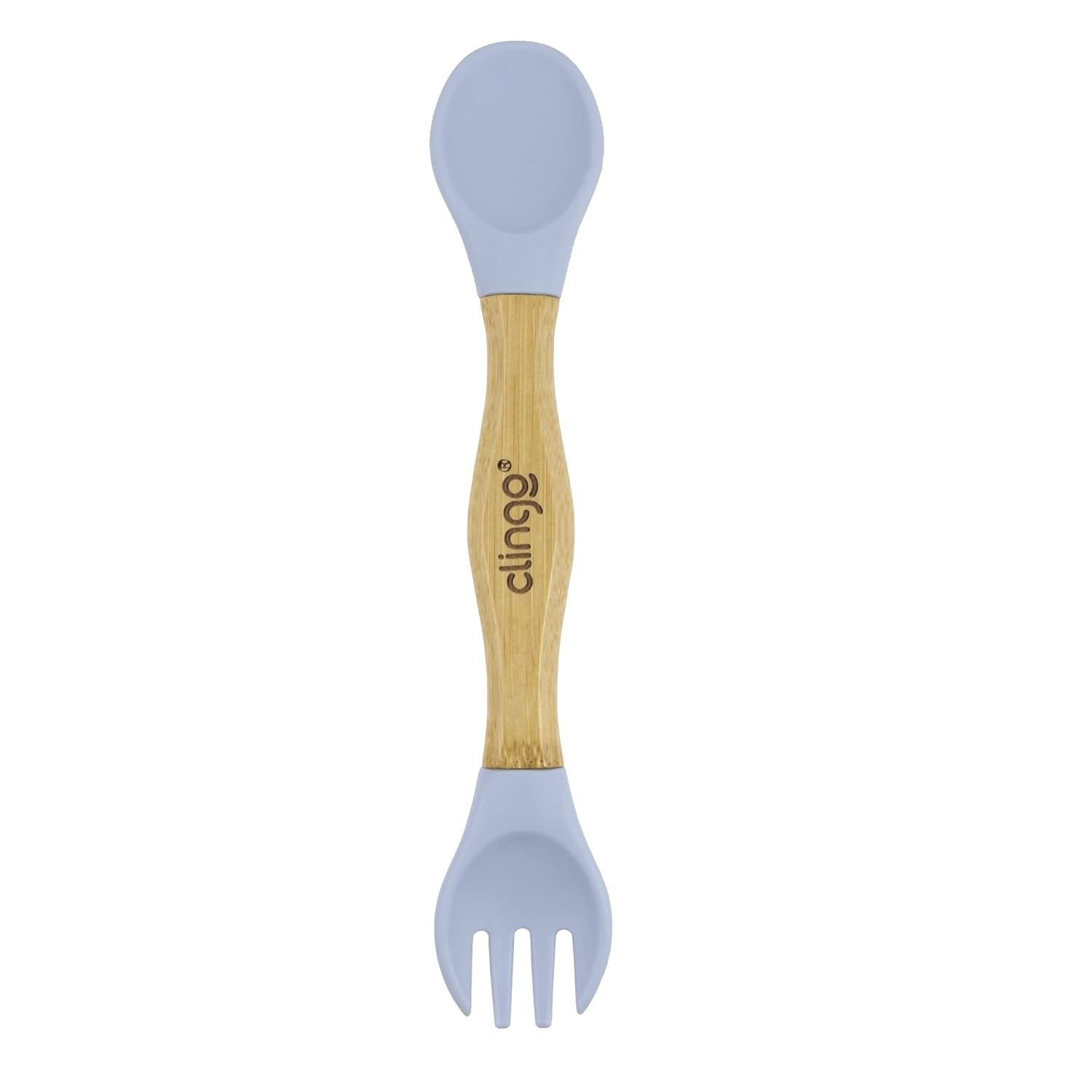 CLINGO Talher Duplo de Bambu e Silicone Azul - Seguro, Ergonômico e Antimicrobiano para Bebês
