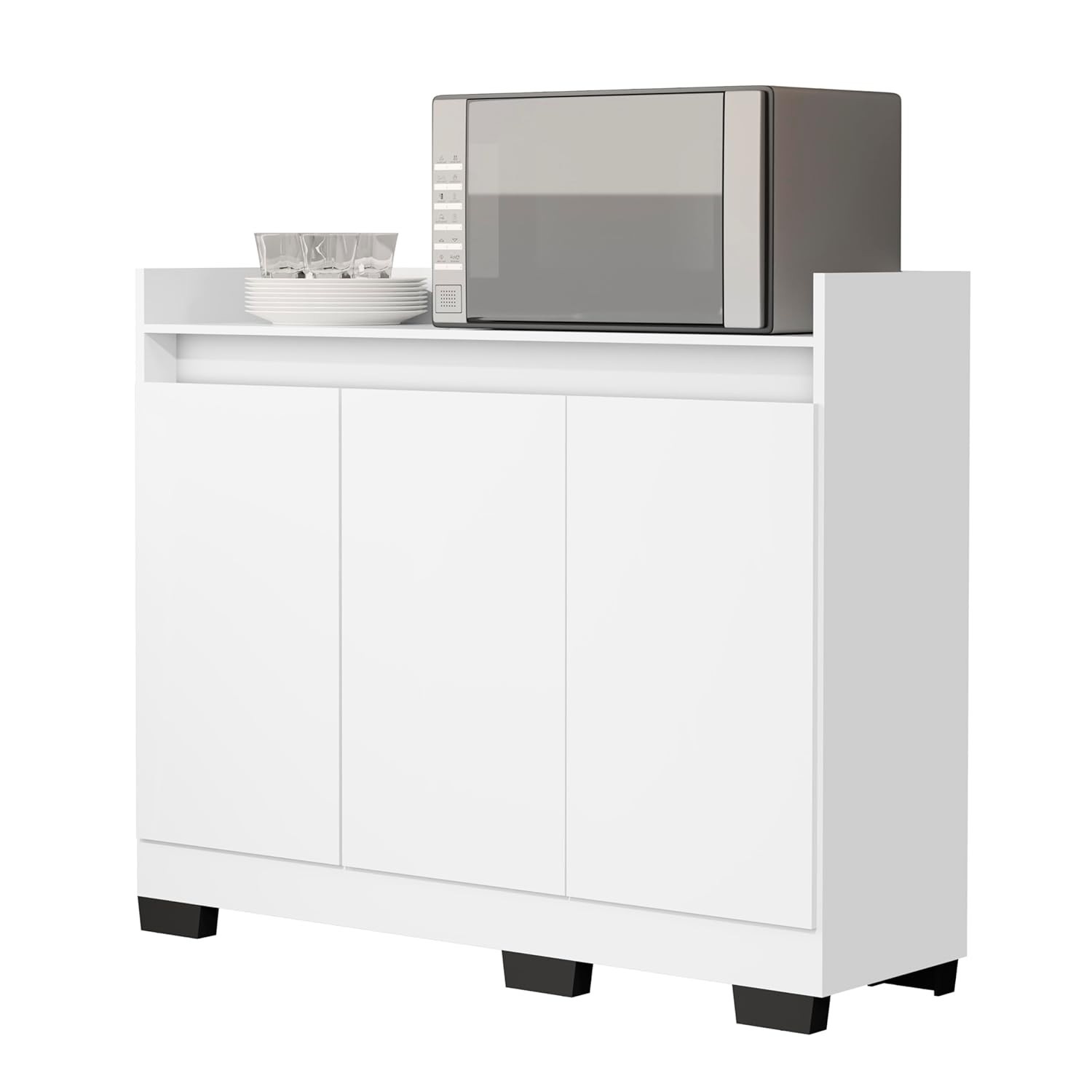 Rack Aparador Retro com 3 Portas para Sala, Escritório ou Cantinho Café - Design Moderno Branco