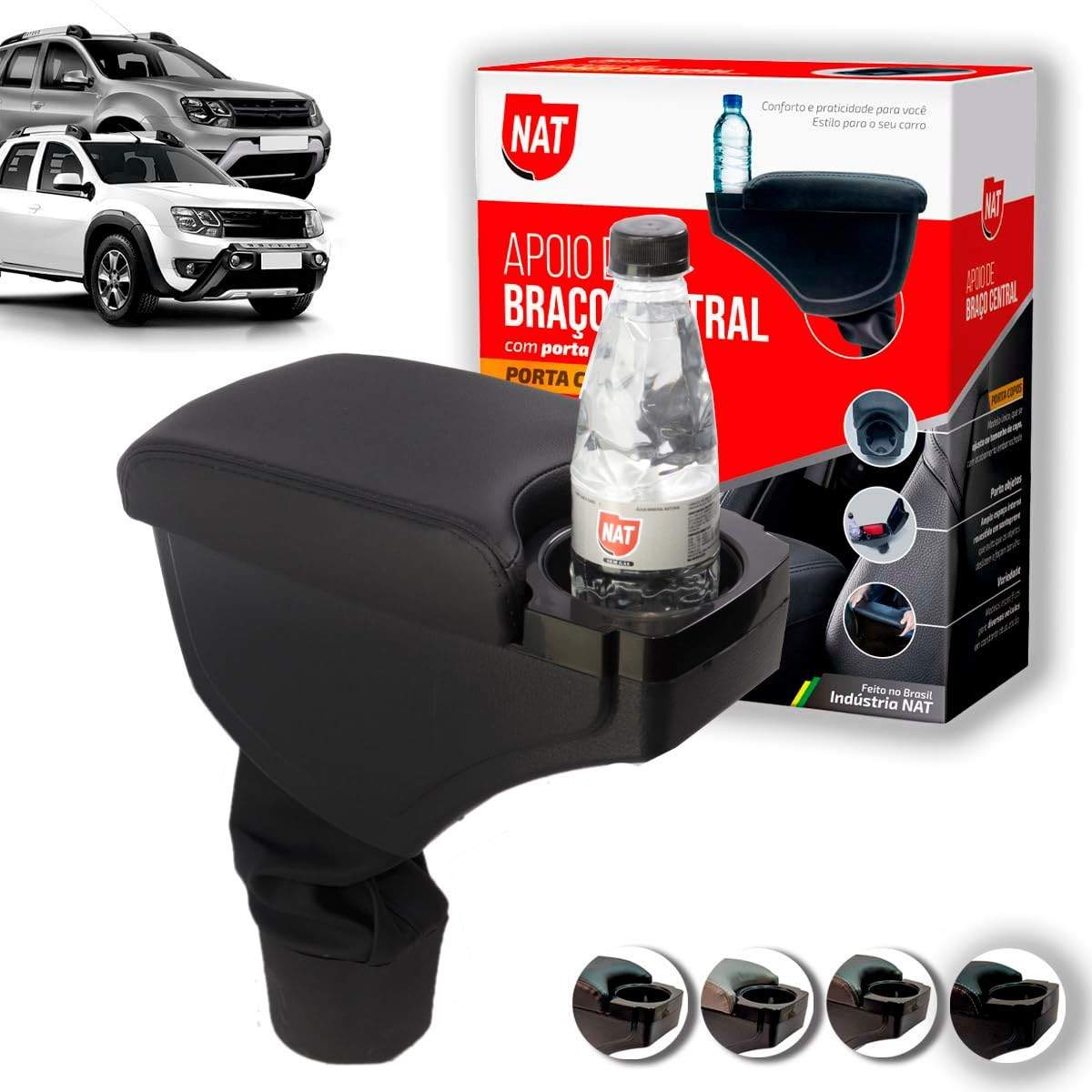 Apoio de Braço Duster e Oroch 2011-2020 EPC com Porta Copo - Preto com Linha Preta