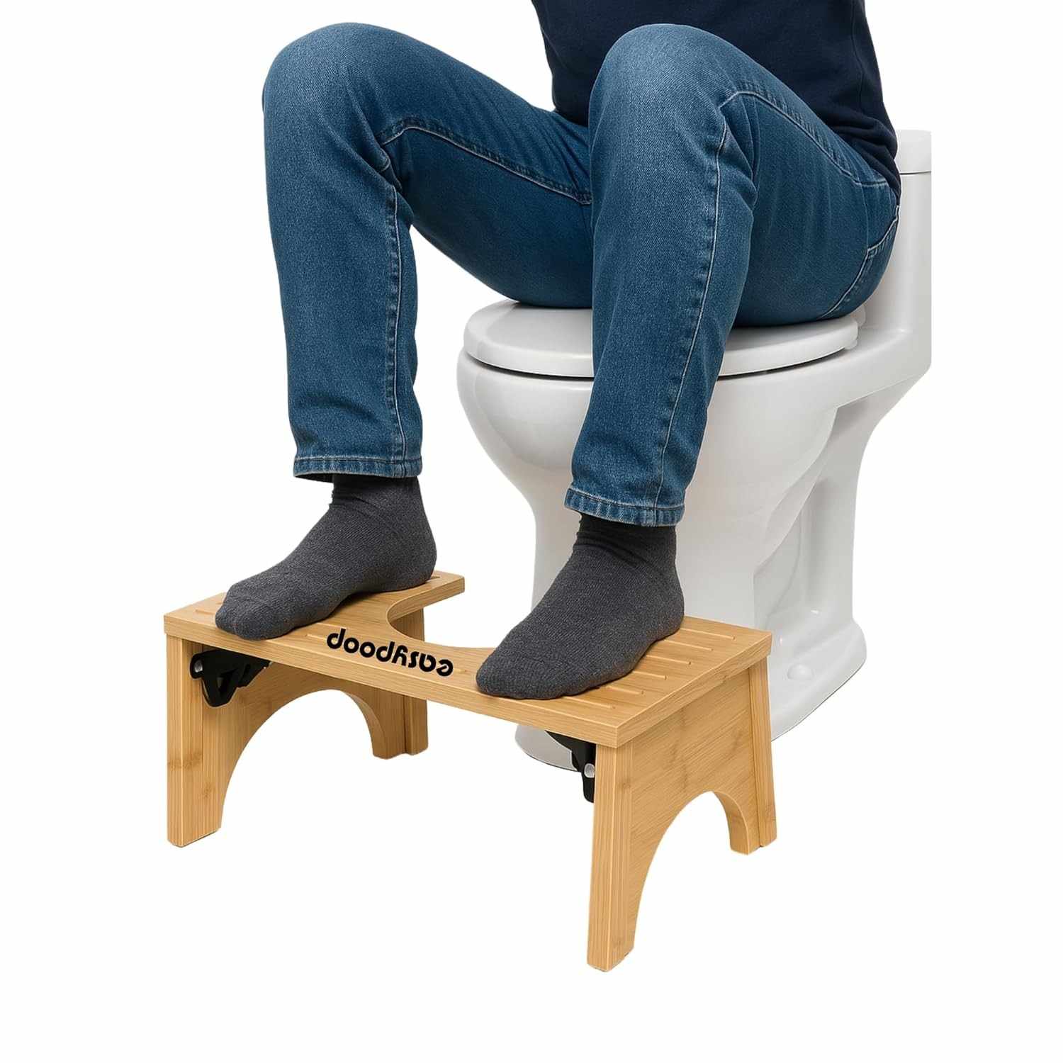 Banquinho de Cócoras Dobrável EASYPOOP em Madeira Natural - Apoio Sanitário Antiderrapante para Saúde Intestinal