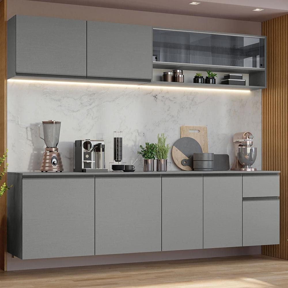 Armário de Cozinha Suspenso 240cm Cinza Nice Madesa - Design Moderno e Funcional
