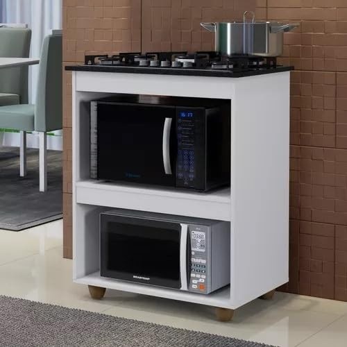 Armário Cozinha Cooktop 5 Bocas com 2 Nichos para Forno e Microondas Turim Branco