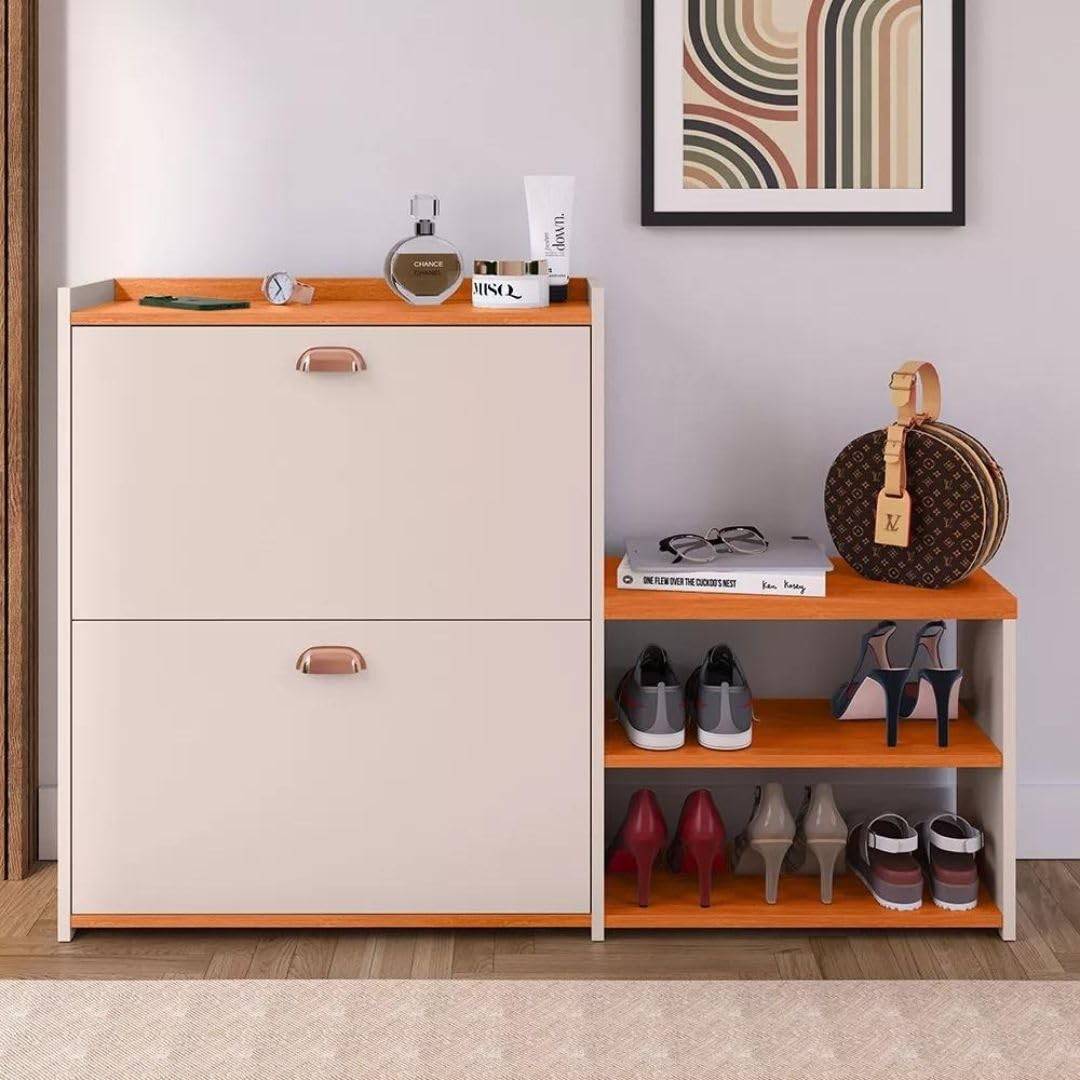 Sapateira Moderna com Banco e 2 Gavetas Basculantes - Organize até 18 Pares no Quarto ou Hall