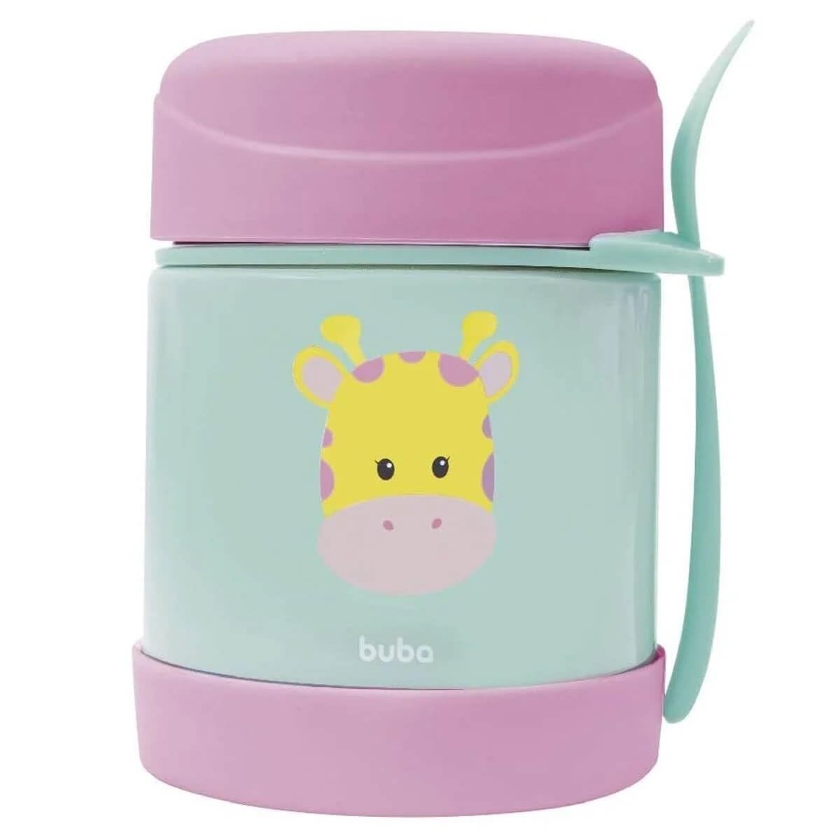 Pote Térmico Infantil BUBA Animal Fun - Girafa Colorida com Talher, Aço Inox, até 5h de Conservação