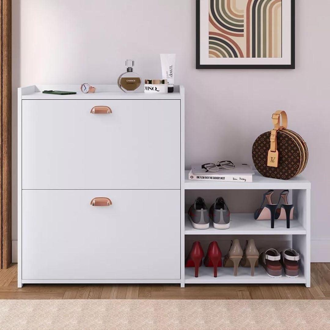 Sapateira com Banco Moderna 2 Gavetas Basculantes - Organize até 18 Pares de Sapatos com Estilo
