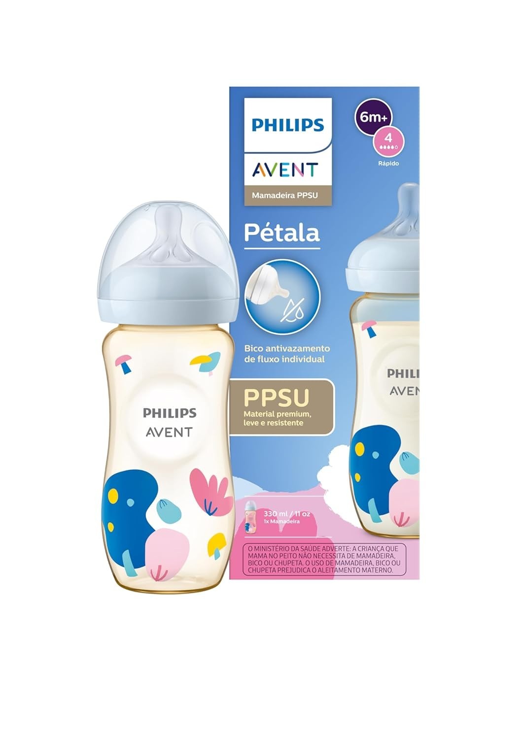 Mamadeira Philips Avent Pétala PPSU 330ml - Bico 6m+ Antivazamento Fluxo Individual