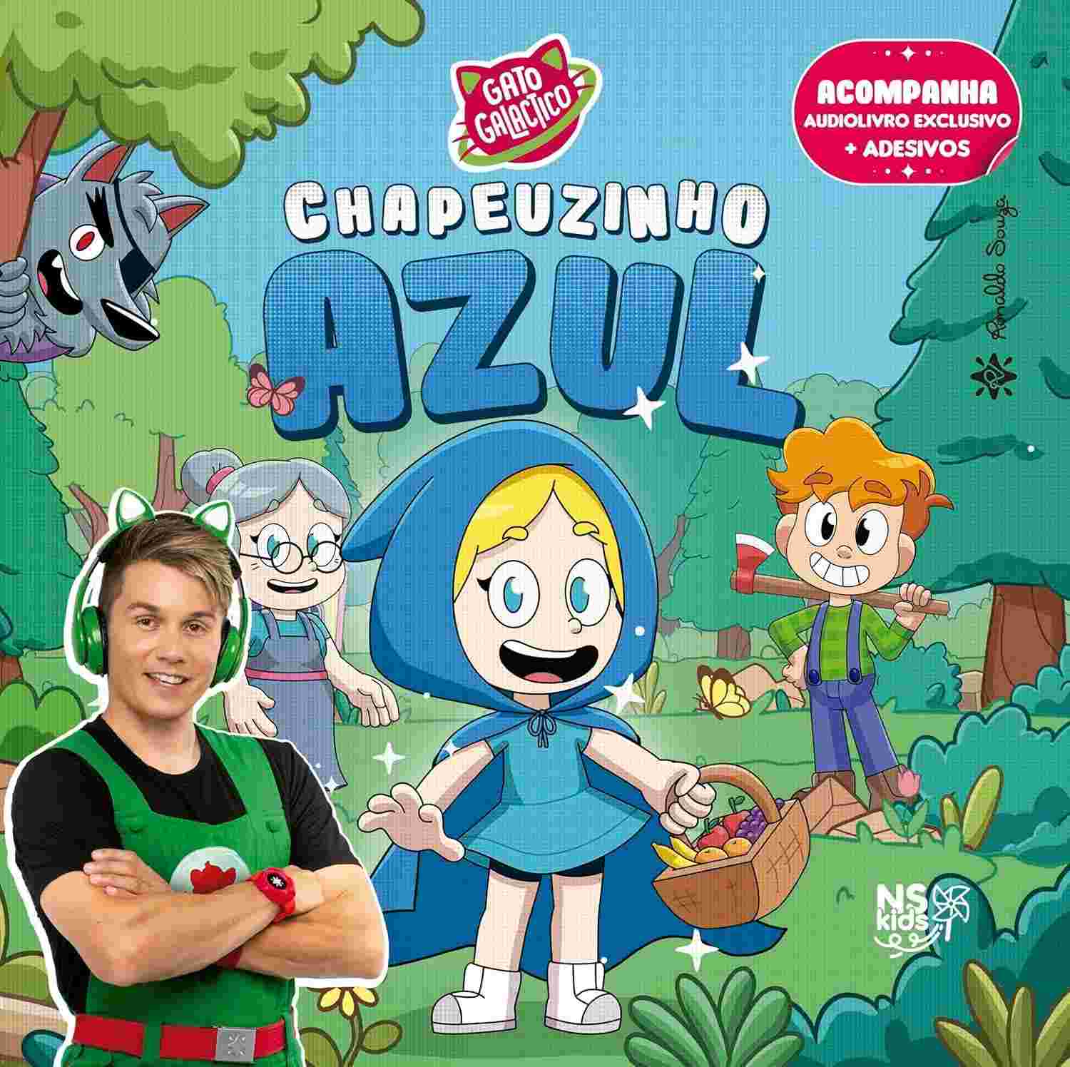 Gato Galáctico em Chapeuzinho Azul: Aventura Divertida com Audiobook + Adesivos!