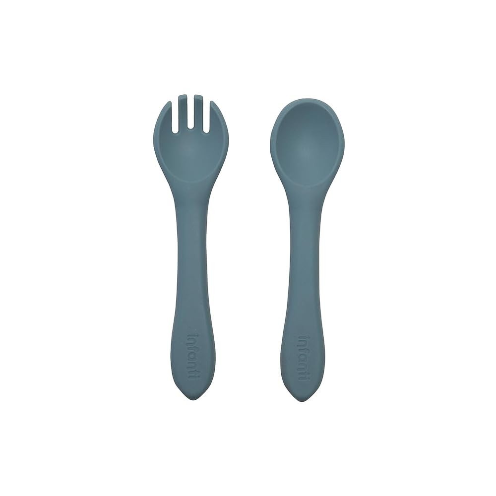 Garfo e Colher de Silicone Infantil Piccolo Azul - Seguro, Flexível e Livre de BPA