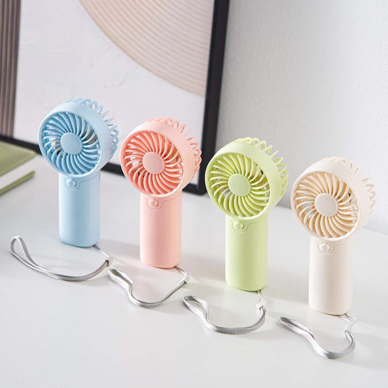 Mini Ventilador Portátil Silencioso com Cordão - Design Compacto e Caixa Presente Azul