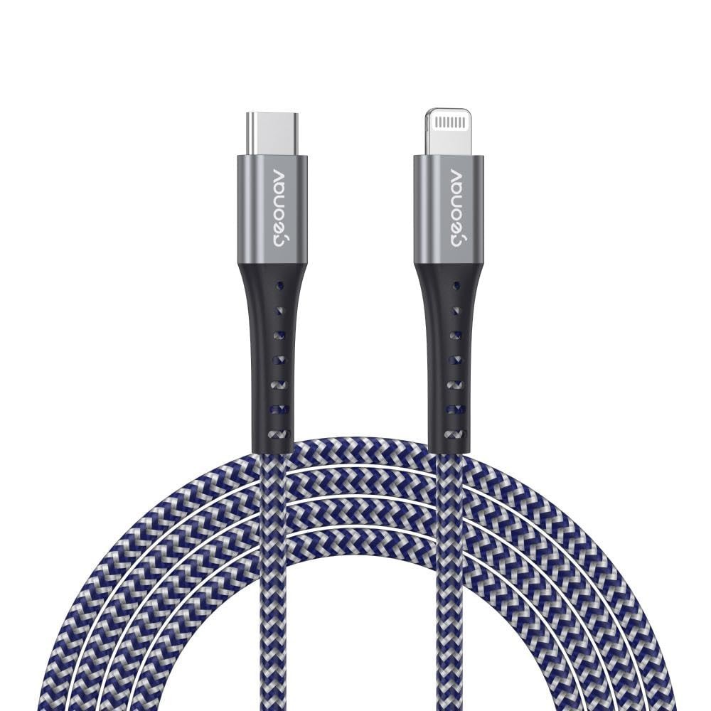Cabo Geonav Lightning para USB-C MFi Ultra Resistente Kevlar 2M Azul/Cinza LIUC02K