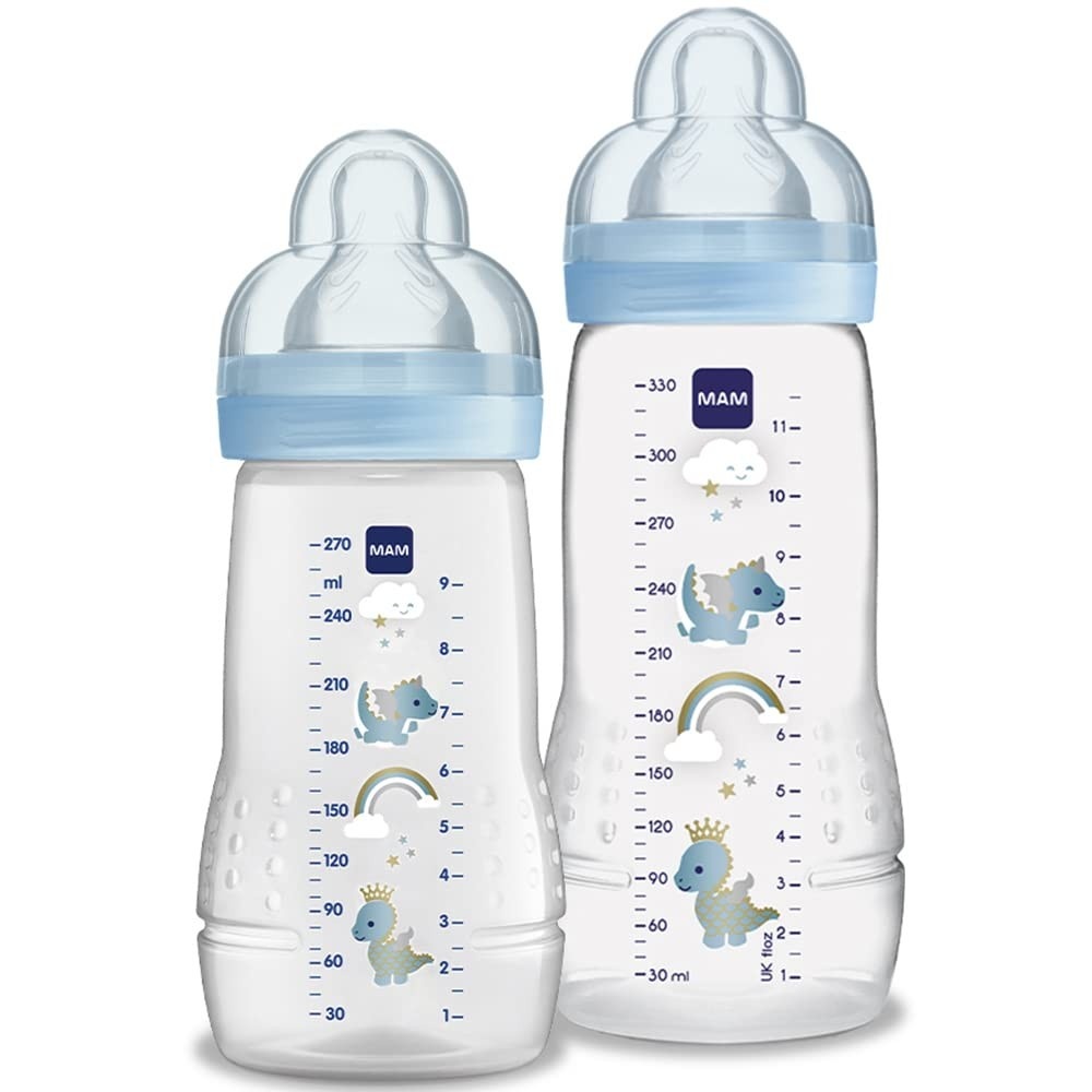 MAM Baby Kit 2 Mamadeiras Easy Active 270ml + 330ml com Bicos Skinsoft para Bebês a Partir de 2 Meses