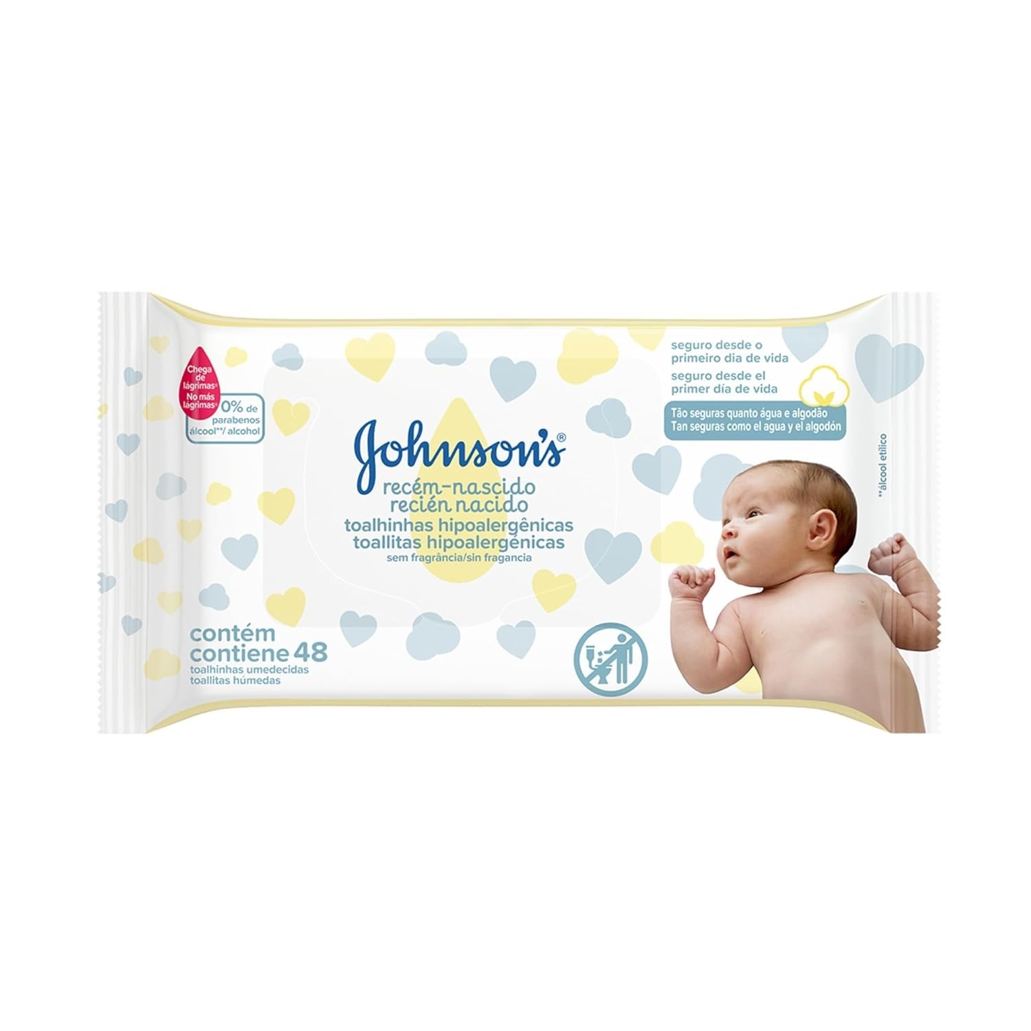 Lenços Umedecidos JOHNSON'S® Baby Recém Nascido - 48 Unidades | Maciez e Proteção Desde o Primeiro Dia