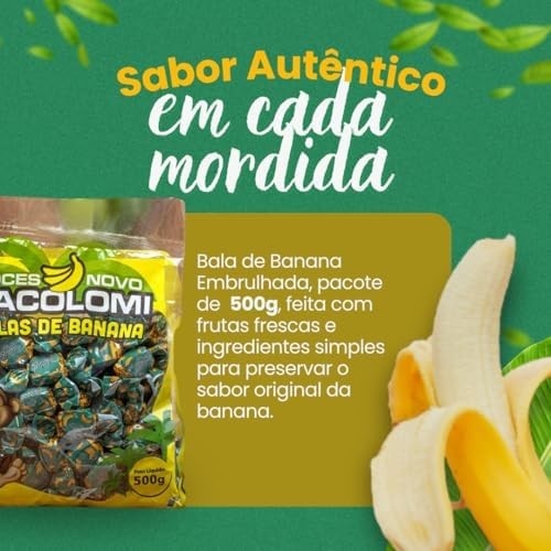 Bala de Banana 500g Embrulhada – Doce Natural, Vegano, Sem Glúten, Ideal para Lanches
