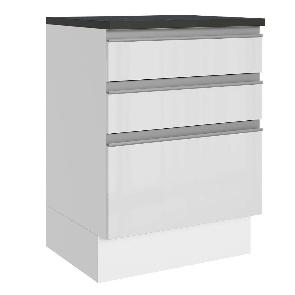 Balcão Madesa Acordes 60cm com 3 Gavetas em MDF Branco Brilho - Design Moderno e Resistente