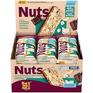 Banana Brasil Barra De Castanhas Amendoim E Coco Com Cobertura De Chocolate Com 12 Unidades De 25G