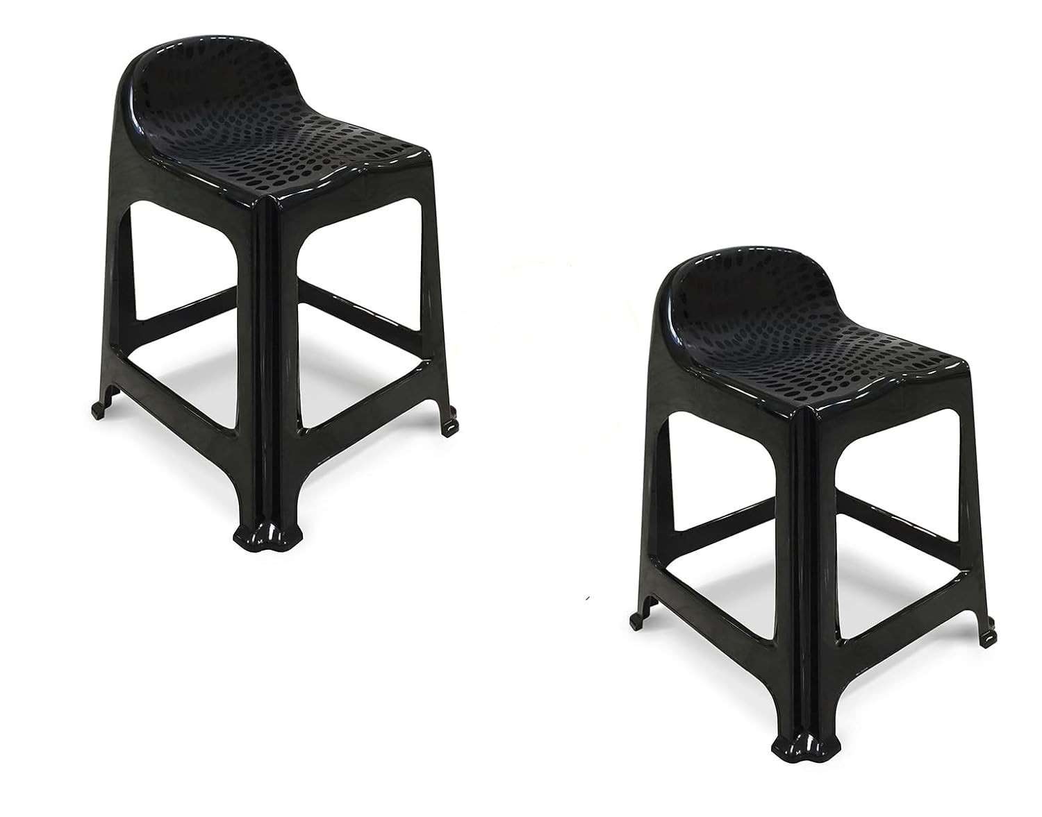 Kit com 2 Bancos de Plástico com Encosto - Banquetas Empilháveis Pretas para Conforto e Estilo
