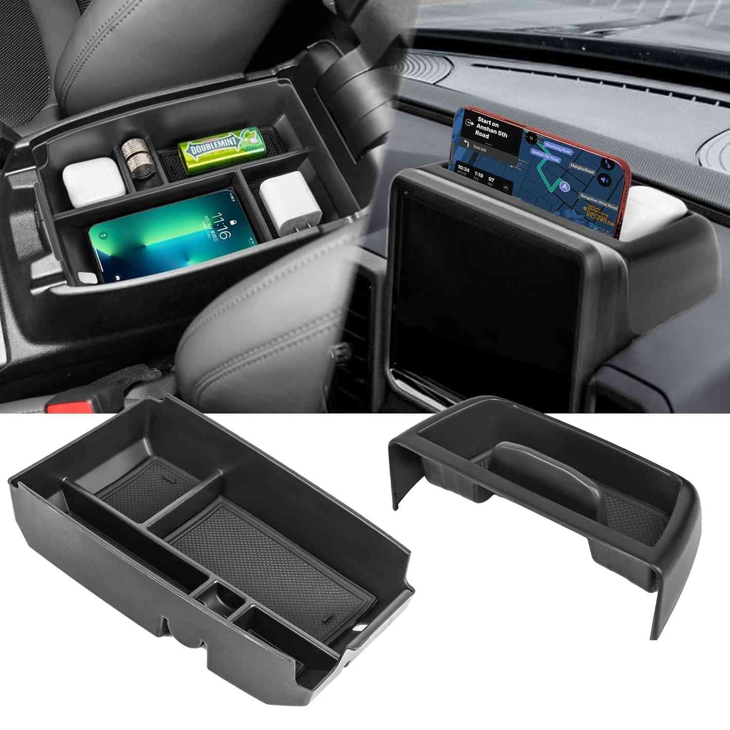 Kit Organizador Console Ford Bronco Sport 2021-2024: Bandeja Central + Caixa Apoio de Braço - Preto
