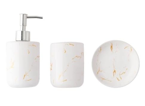 Conjunto de Banheiro Moderno em Cerâmica com Efeito Mármore - 3 Peças (Branco)
