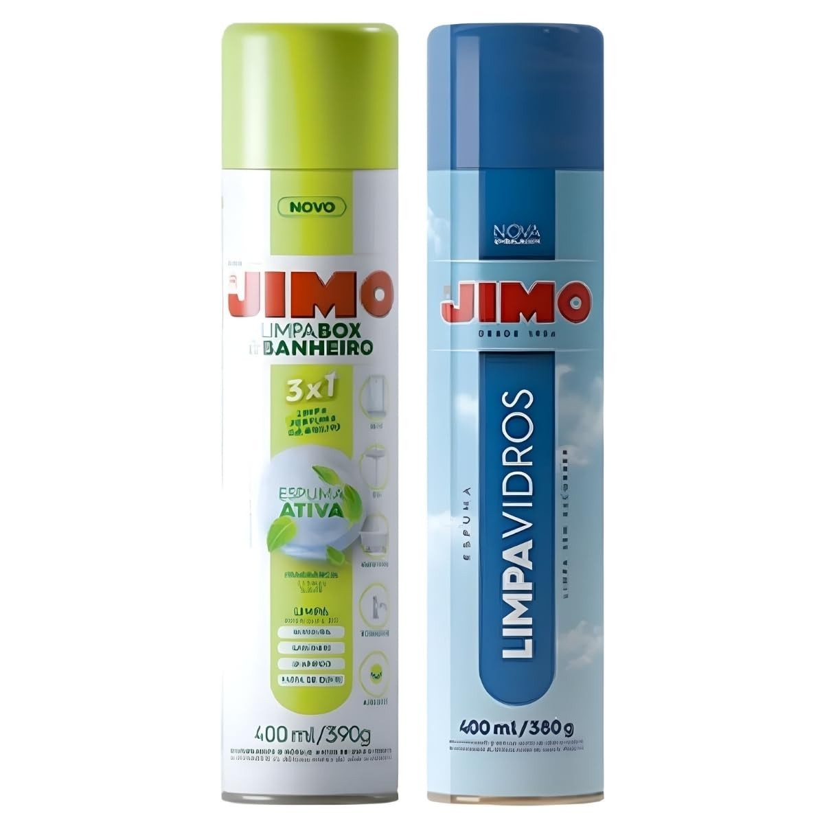 Kit Jimo Limpa Vidros + Limpa Box & Banheiro 400ml - Potência de Limpeza em Dobro