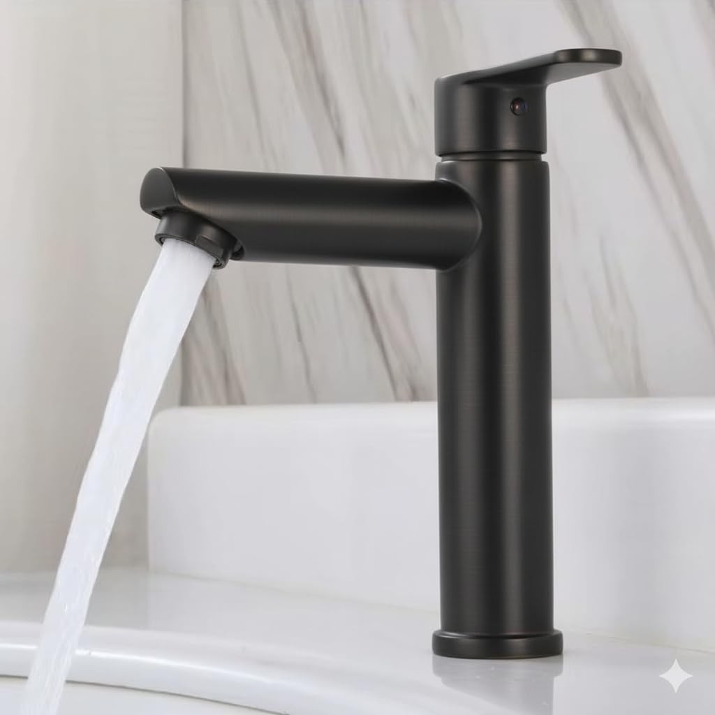 Torneira Bancada para Pia de Banheiro em Aço Inox Preto – Sistema 1/4 Volta, Design Moderno e Instalação Fácil