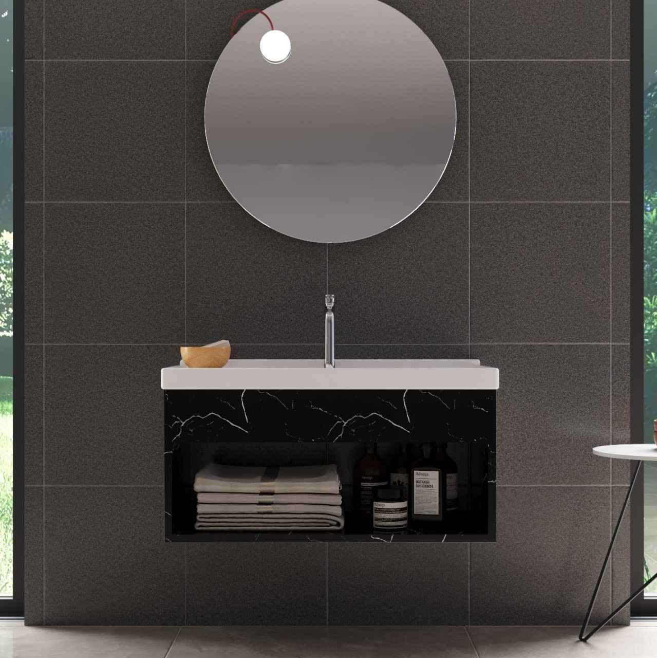 Gabinete para Banheiro com Cuba em MDF Preto Premium Zoff Riverzza