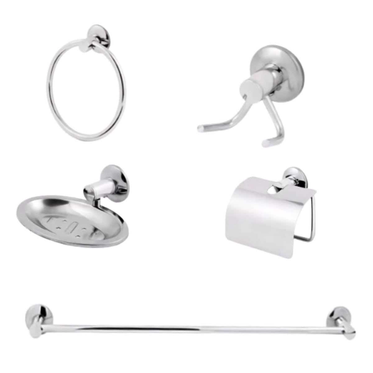 Kit Banheiro 5 Peças em Aço Inox Cromado - Design Moderno e Durável