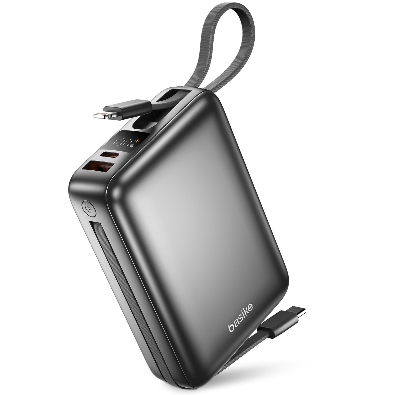 Power Bank Basike 20000mAh: Carregador Portátil Rápido 22.5W com Cabos Integrados (iPhone/Android)