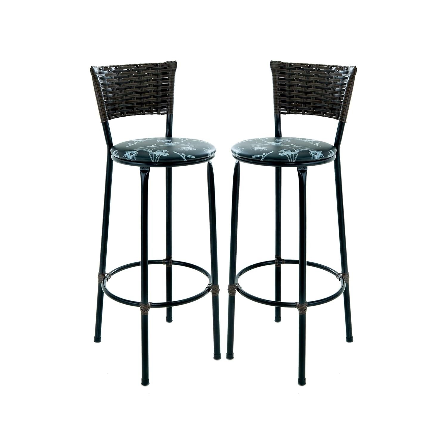 Kit 2 Banquetas Altas de Fibra Sintética para Cozinha - Design Moderno Argila (Preto Florido)