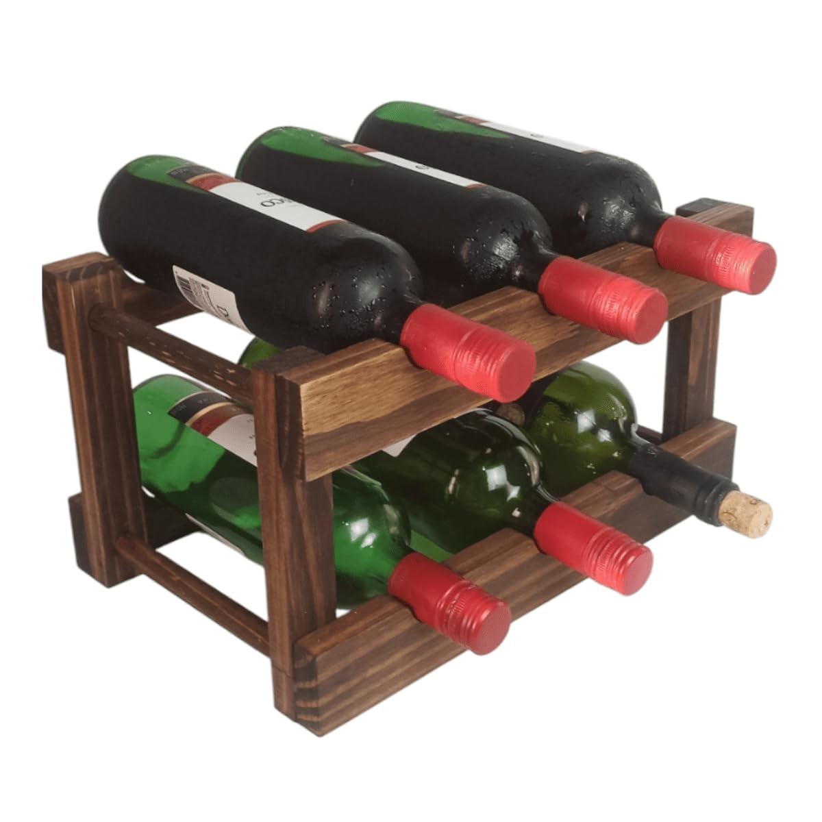 Adega de Madeira Rústica para 6 Garrafas - Organizador Elegante para Cozinha, Bar e Área Gourmet