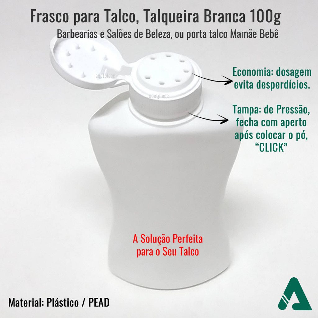 Frasco Talqueira 100g - Higiene e Praticidade na Barbearia