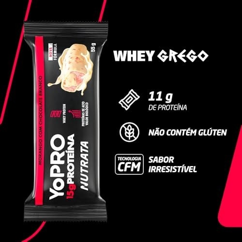 Barra YoPRO Sabor Morango com Chocolate Branco - Nutrata Display C/ 12 Barras de 40g