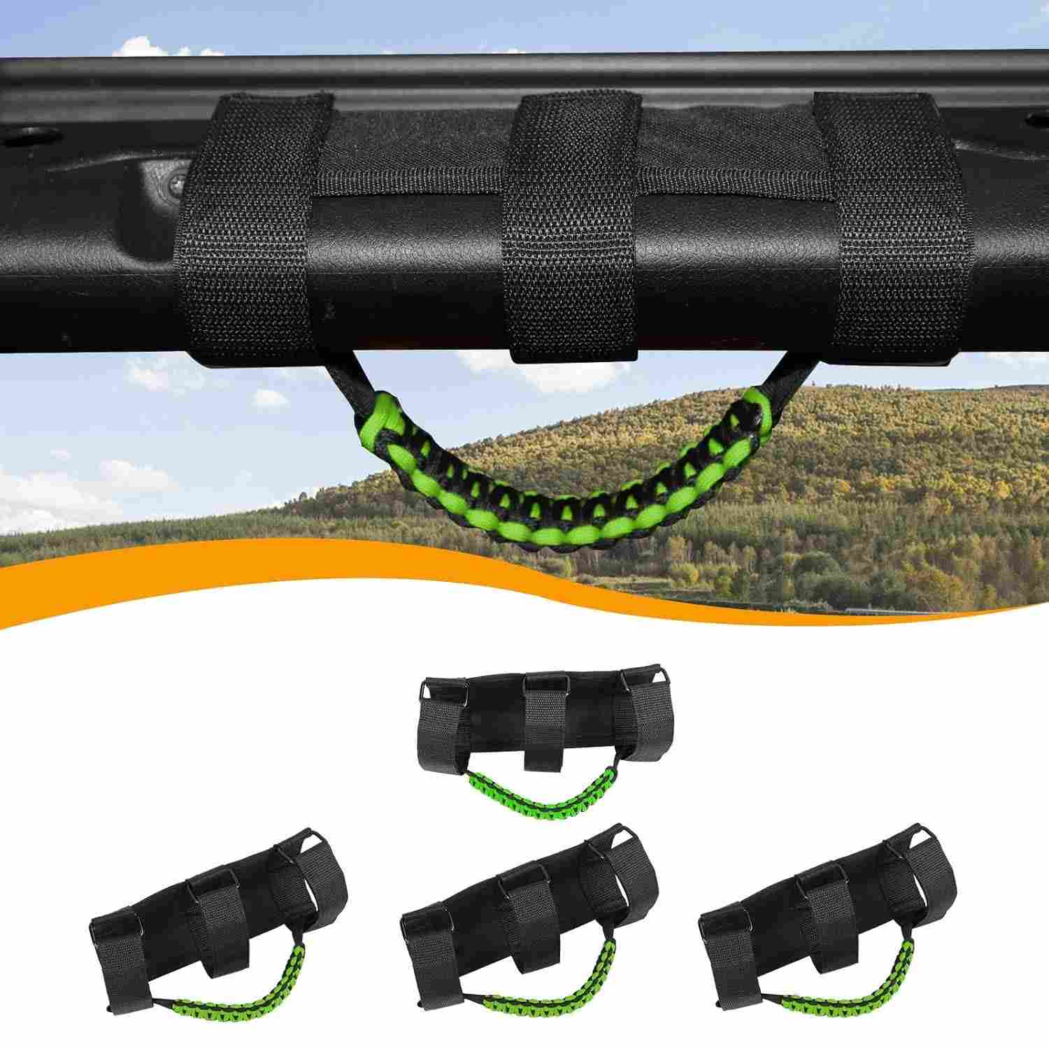 Manoplas de Barra de Rolagem Hoolcar 4x Paracord para Jeep Wrangler YJ TJ JK JKU JLU e Gladiator JT - Preto e Verde