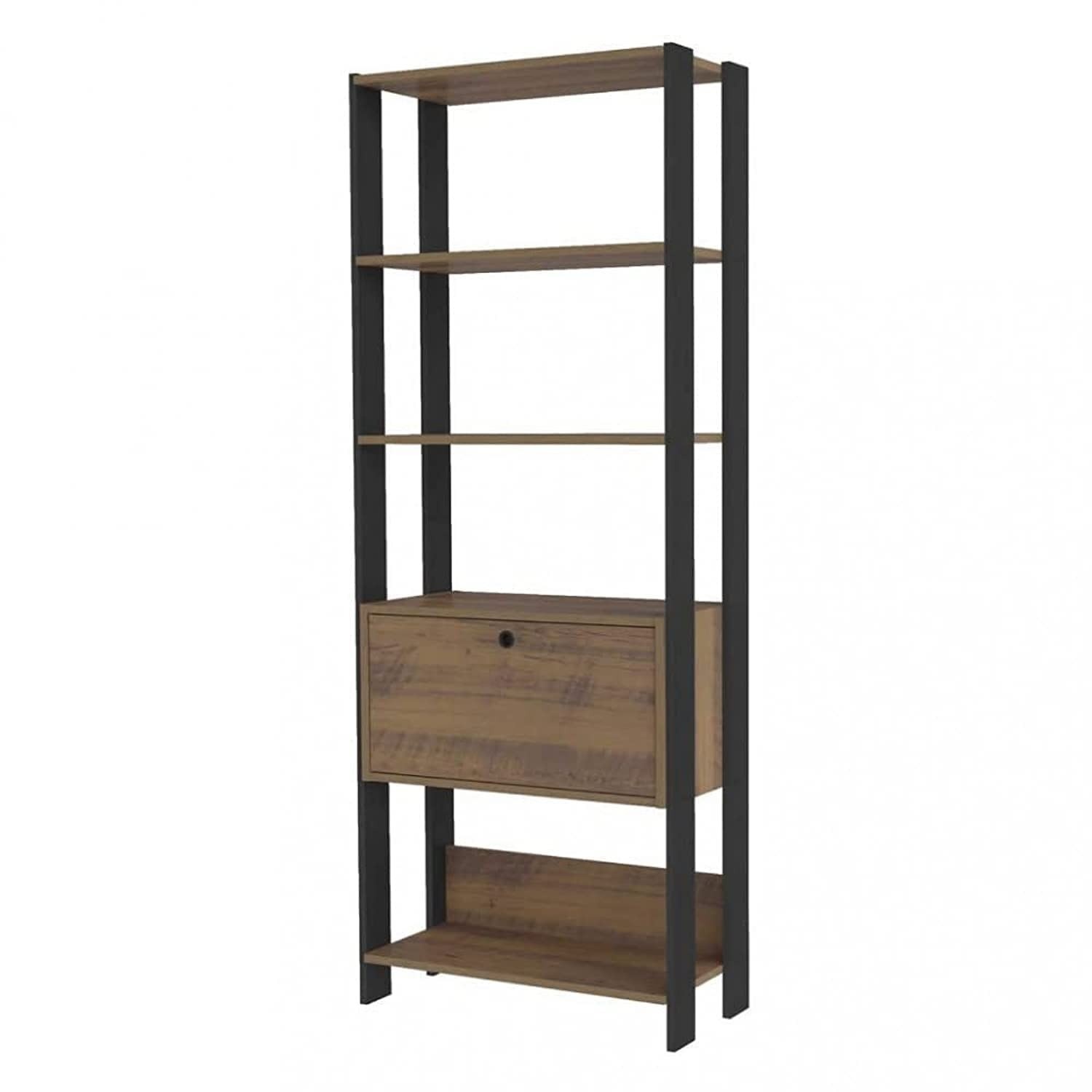 Estante Organizadora com Porta Basculante Match - Design Moderno em Pinho e Preto