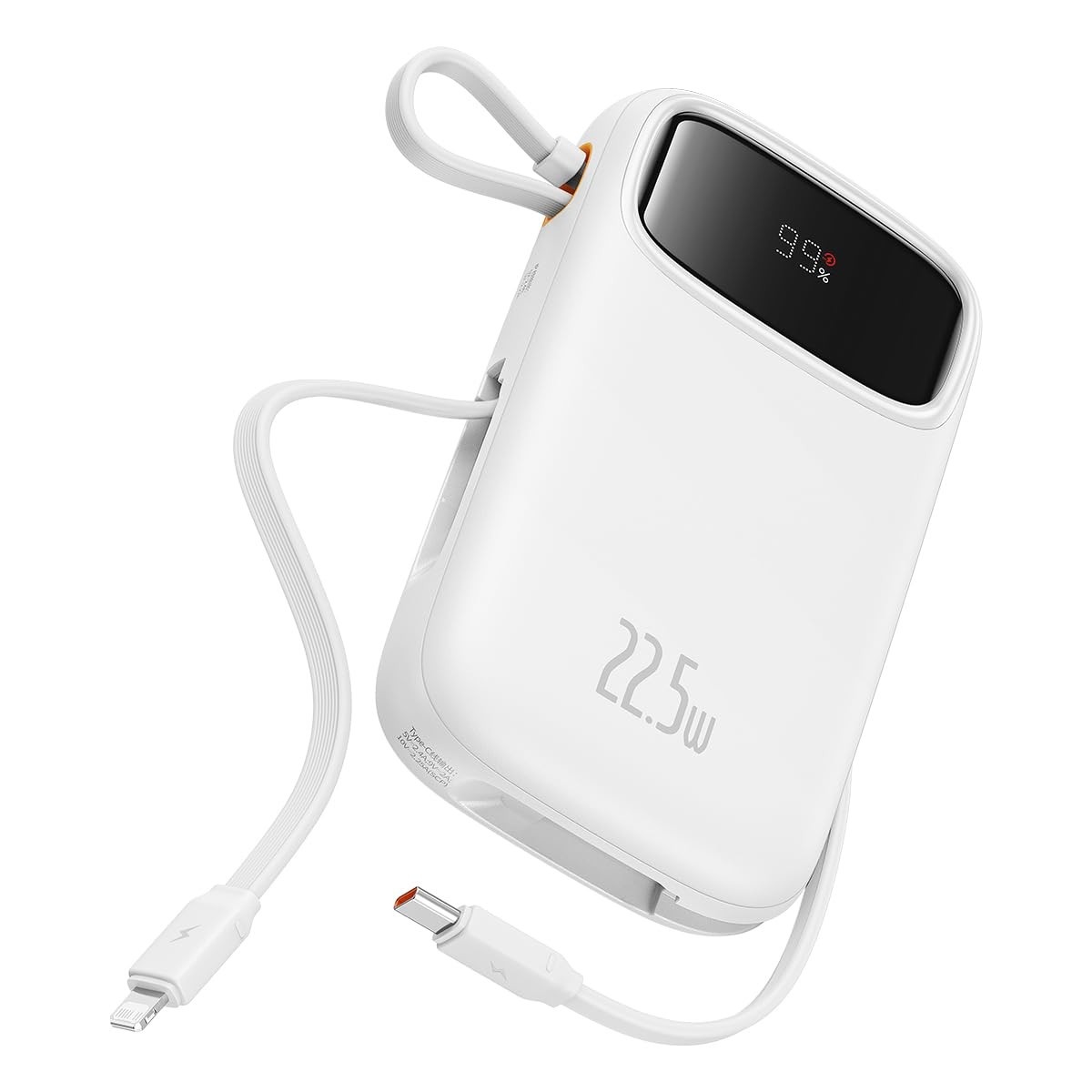 Power Bank Baseus 10000mAh: Carregador Rápido Portátil com Display LED e Cabos Integrados (USB-C e iOS)