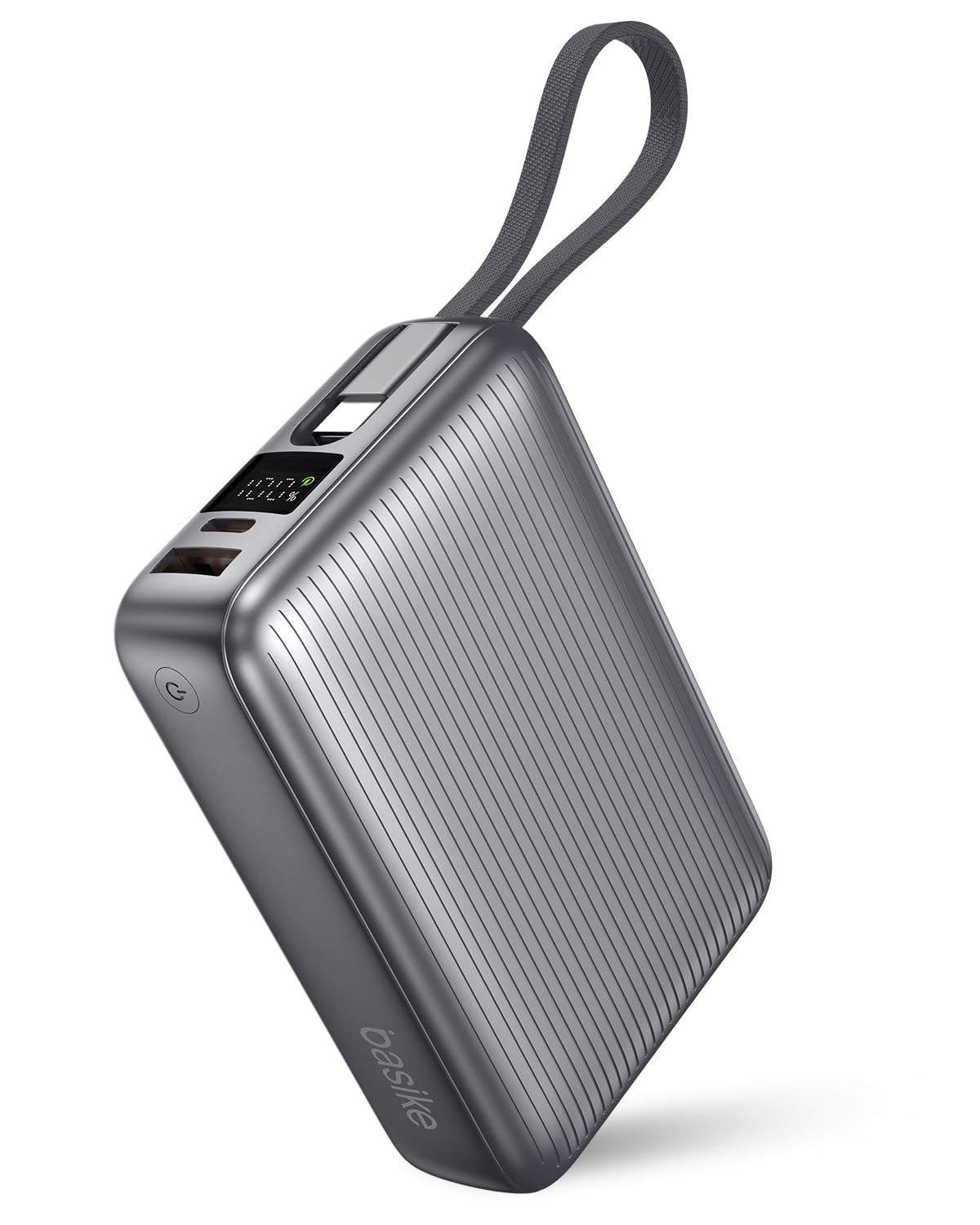 Basike Power Bank 20000mAh 45W: Carregador Portátil Rápido com Cabo USB-C Integrado para iPhone e Samsung