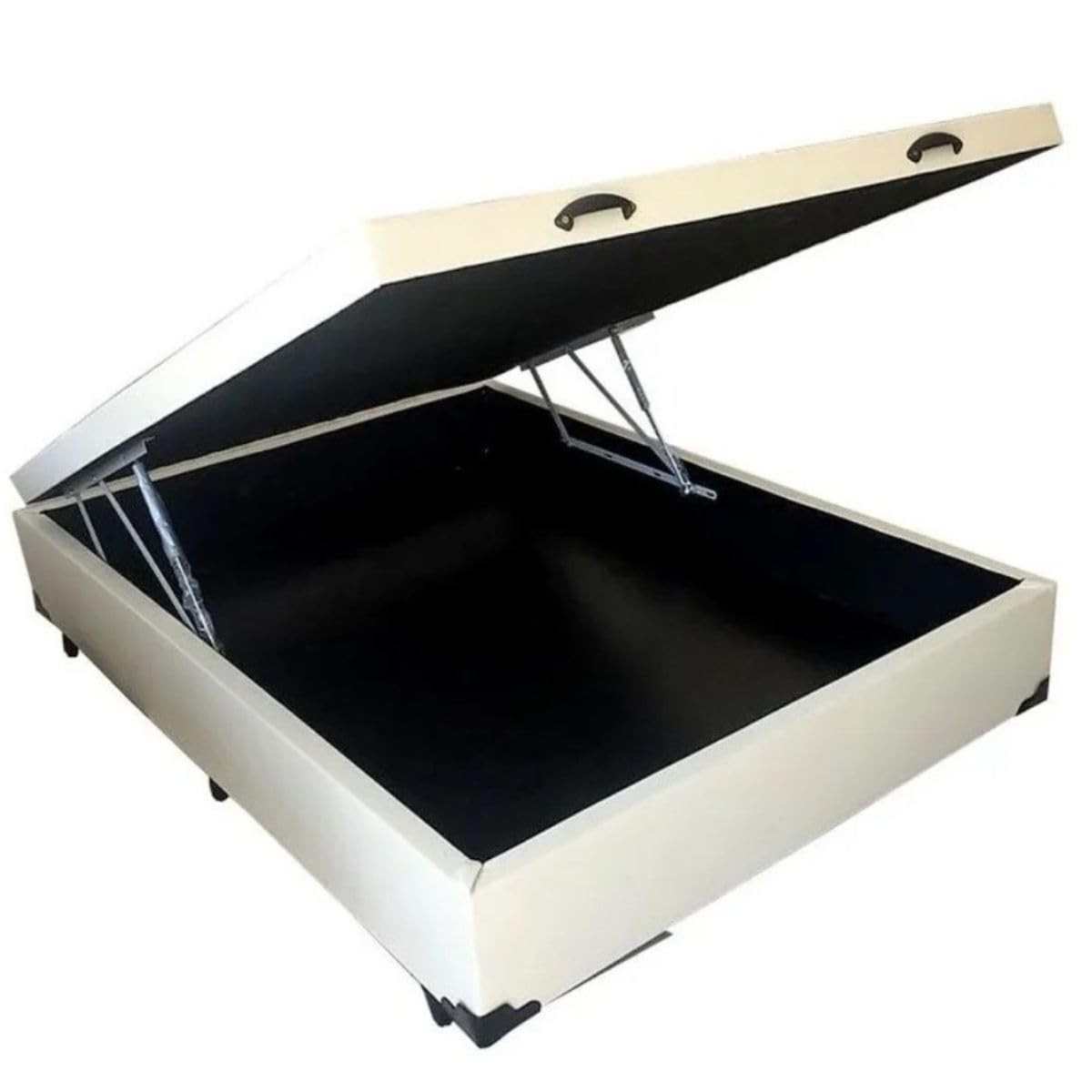 Cama Box Baú Casal 48cm Reforçada com Blindagem em Corino Branco