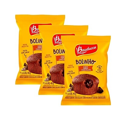 Bauducco Duplo Chocolate: Kit 3 Bolinhos 40g