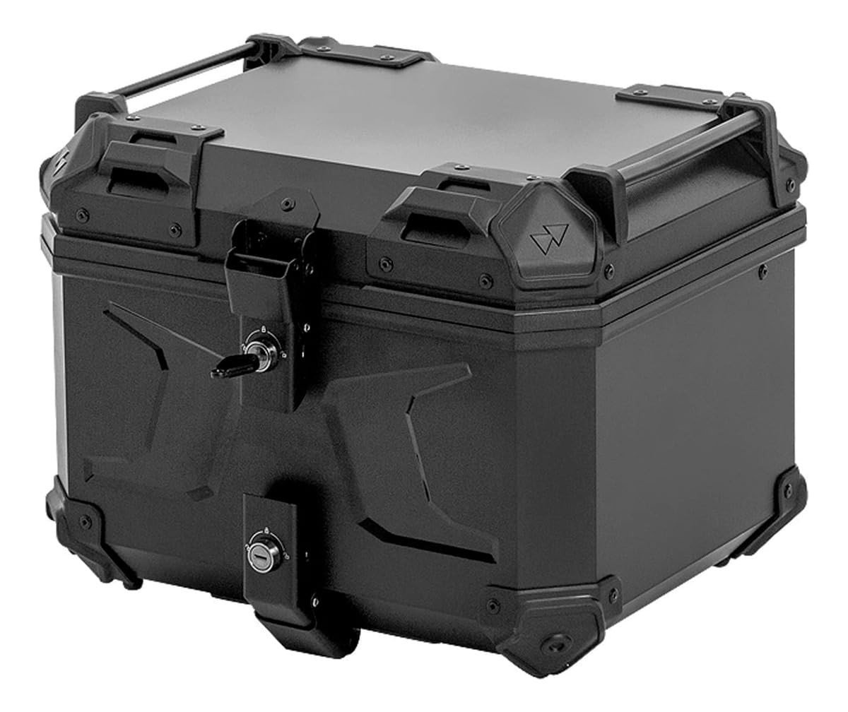Bauleto Plástico Preto 45L Amolfadado com Suporte Universal para Motos Honda, Yamaha, Bajaj e BMW